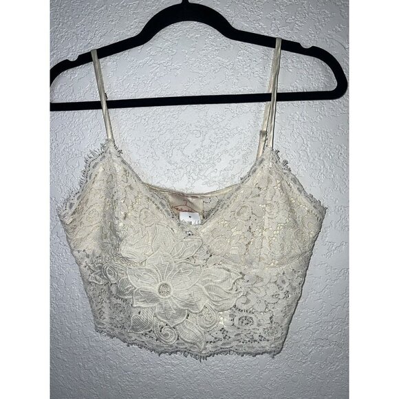 LF Native Rose Cream Silk & Lace Off The Shoulder Crop Top Women's Size 8 NWTS X - Picture 2 of 11